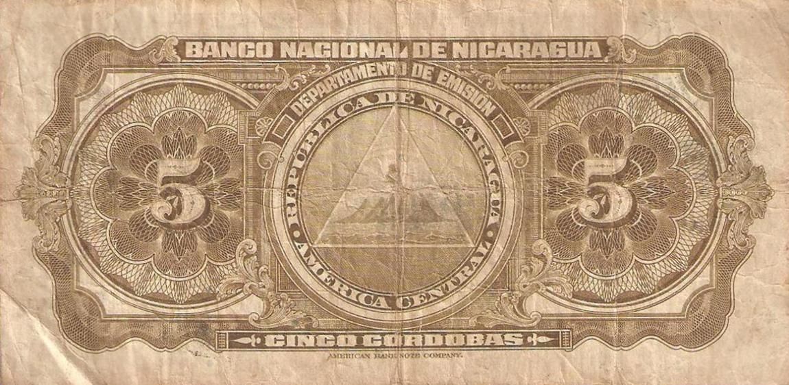 Back of Nicaragua p93a: 5 Cordobas from 1942