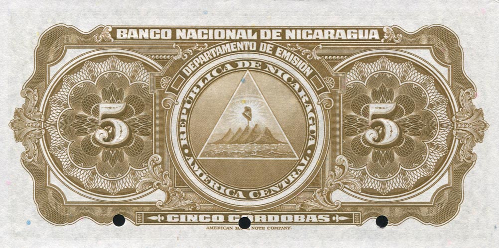 Back of Nicaragua p93s: 5 Cordobas from 1942