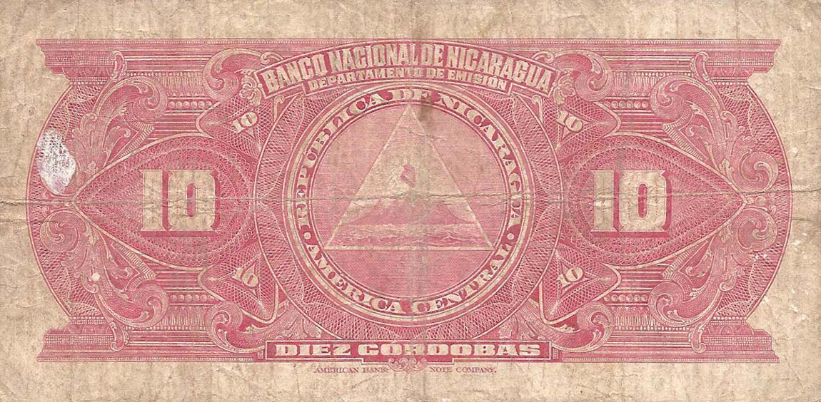 Back of Nicaragua p94a: 10 Cordobas from 1942