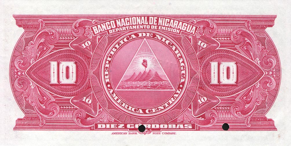 Back of Nicaragua p94s2: 10 Cordobas from 1945