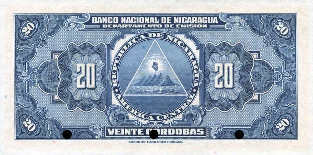 Back of Nicaragua p95s1: 20 Cordobas from 1942