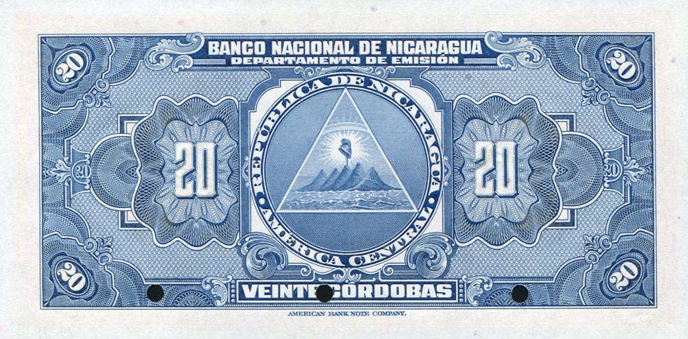 Back of Nicaragua p95s2: 20 Cordobas from 1945