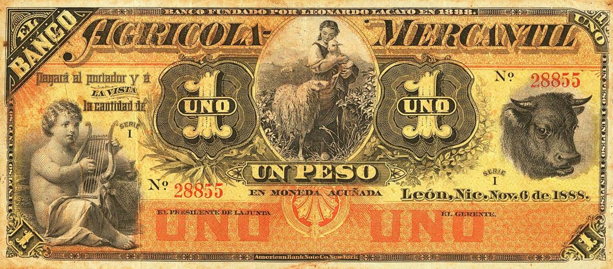 Front of Nicaragua pS107r: 1 Peso from 1888