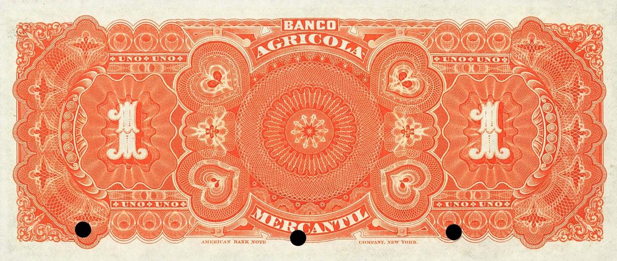 Back of Nicaragua pS107s: 1 Peso from 1888