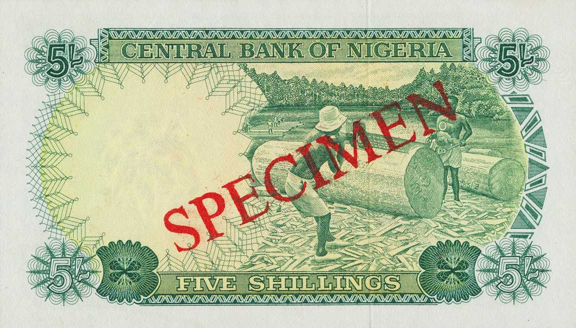 Back of Nigeria p10s: 5 Shillings from 1968