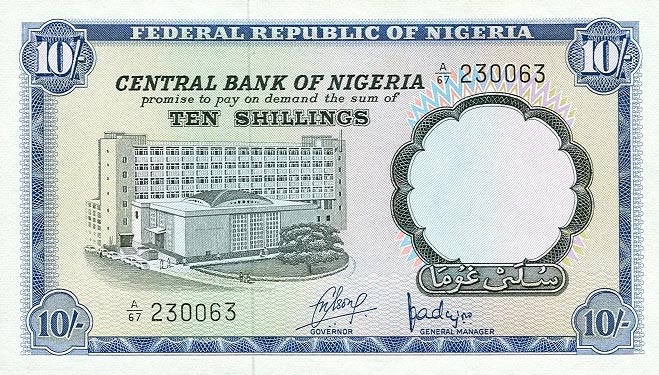 Front of Nigeria p11a: 10 Shillings from 1968