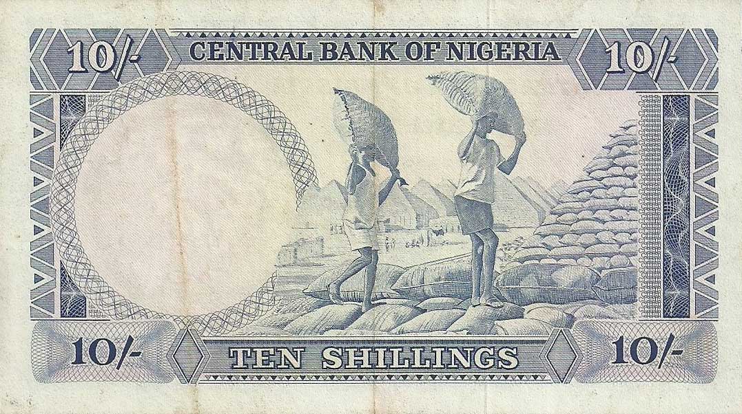 Back of Nigeria p11b: 10 Shillings from 1968