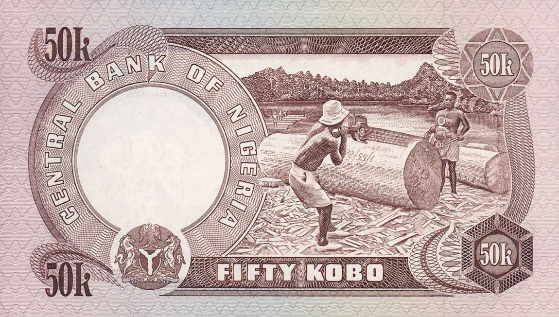 Back of Nigeria p14j: 50 Kobo from 1973