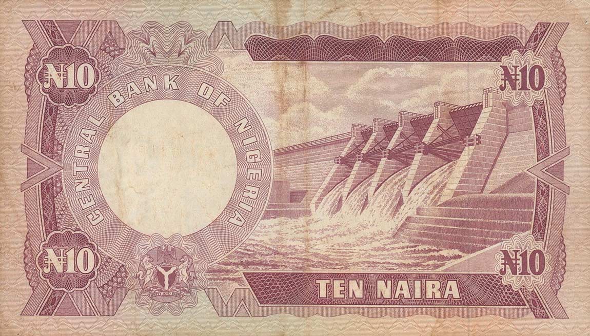 Back of Nigeria p17c: 10 Naira from 1973