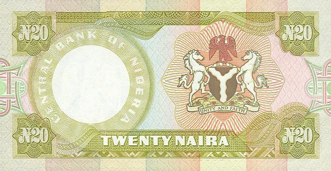 Back of Nigeria p18e: 20 Naira from 1977