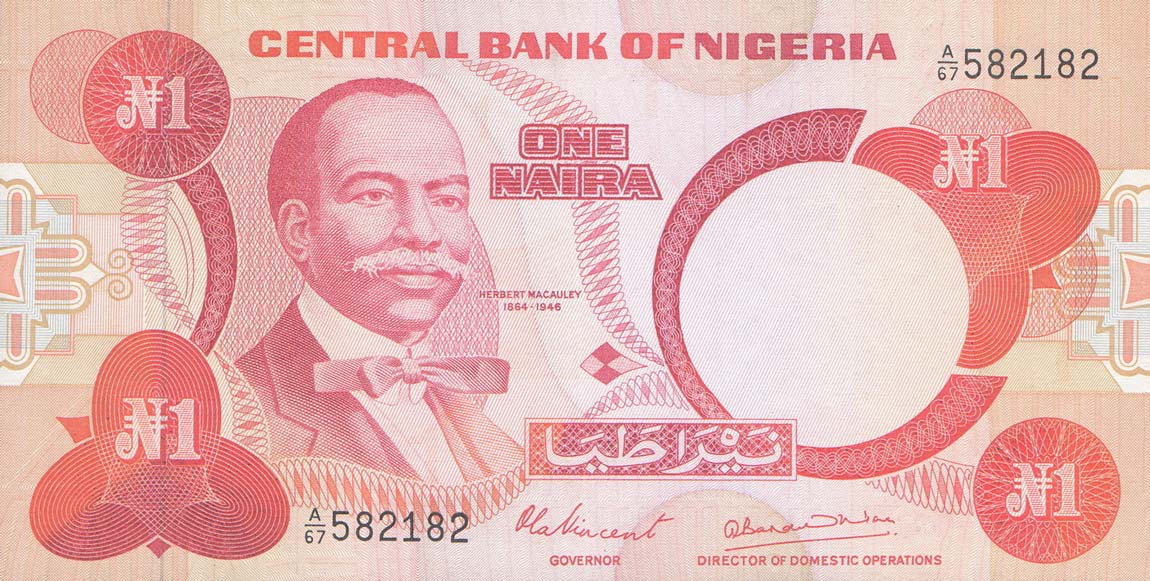 Front of Nigeria p19a: 1 Naira from 1979