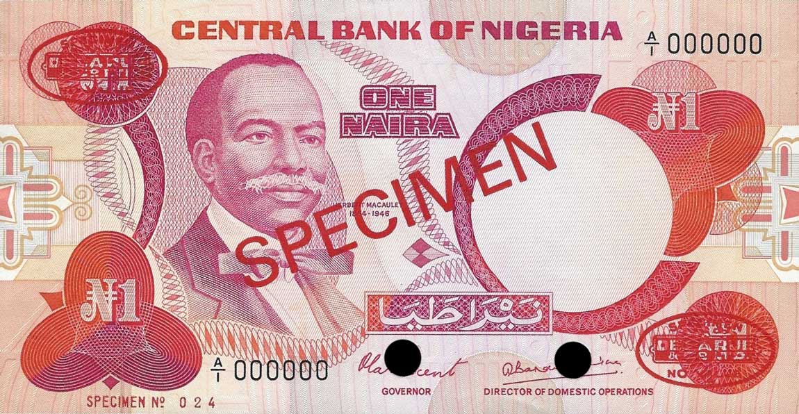 Front of Nigeria p19s: 1 Naira from 1979