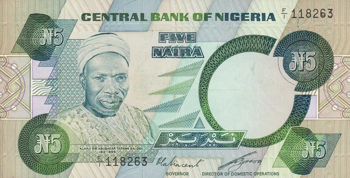 Front of Nigeria p20b: 5 Naira from 1979