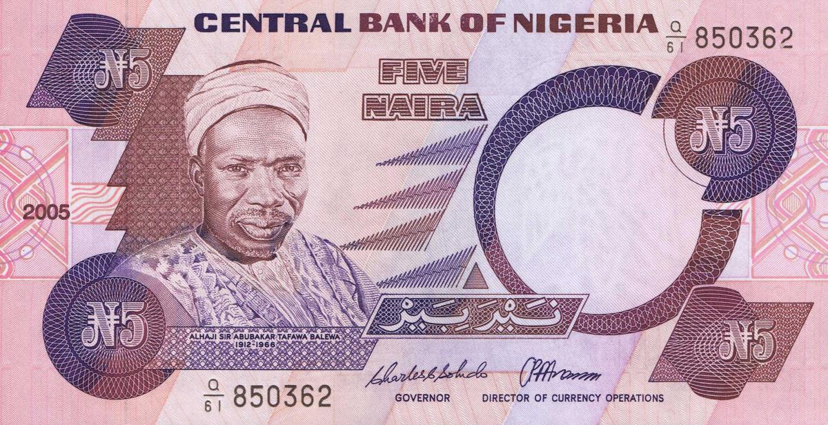 Front of Nigeria p24i: 5 Naira from 2005