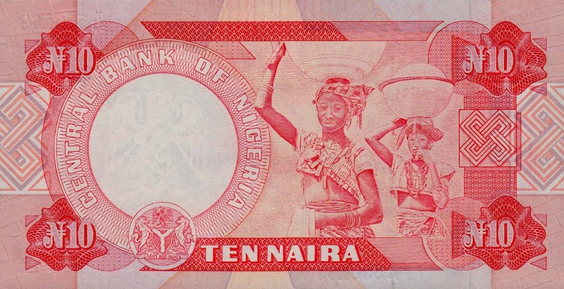 Back of Nigeria p25d: 10 Naira from 1984