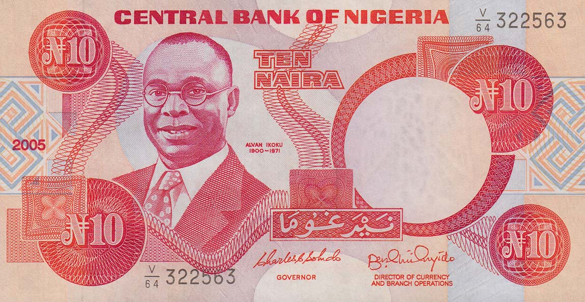 Front of Nigeria p25i: 10 Naira from 2005