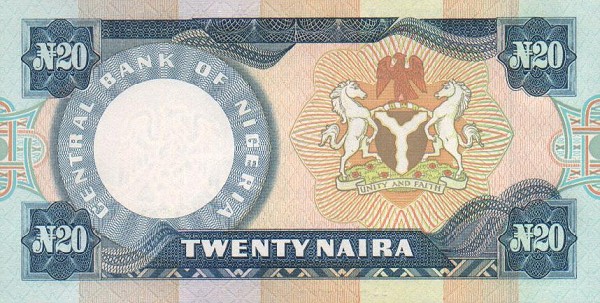 Back of Nigeria p26c: 20 Naira from 1984