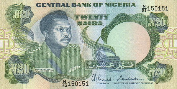 Front of Nigeria p26c: 20 Naira from 1984