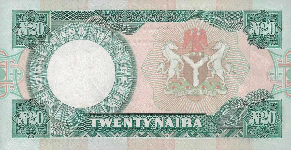 Back of Nigeria p26f: 20 Naira from 1984