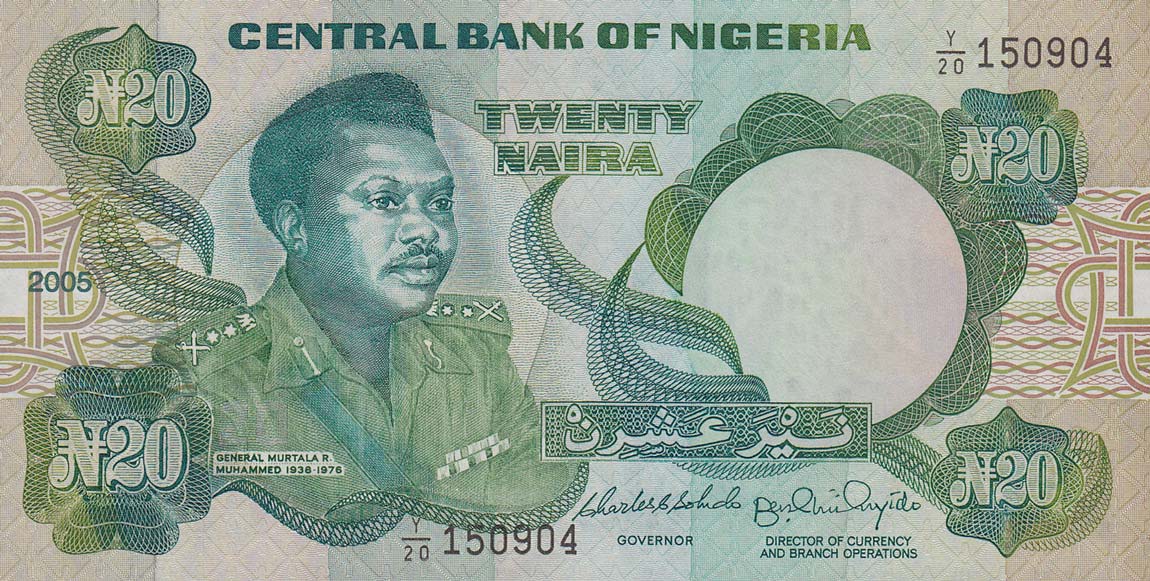 Front of Nigeria p26j: 20 Naira from 2005