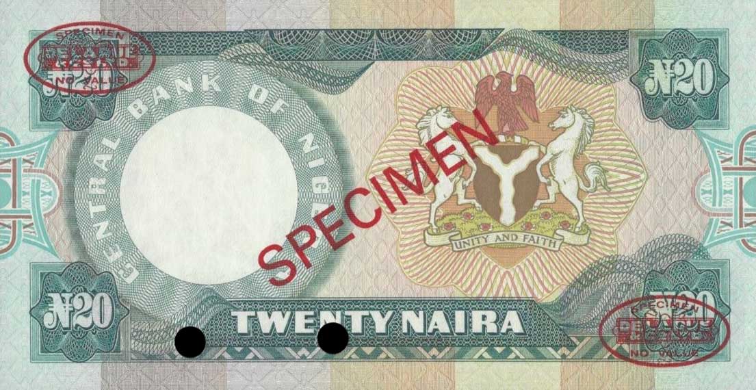 Back of Nigeria p26s: 20 Naira from 1984