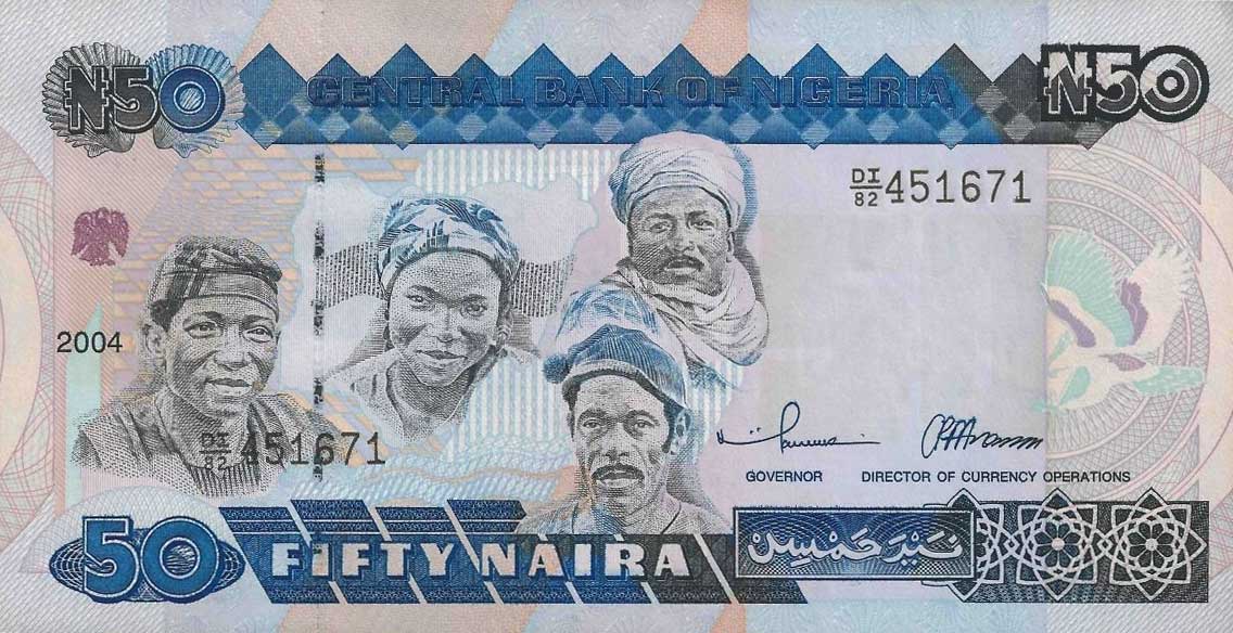 Front of Nigeria p27e: 50 Naira from 2004