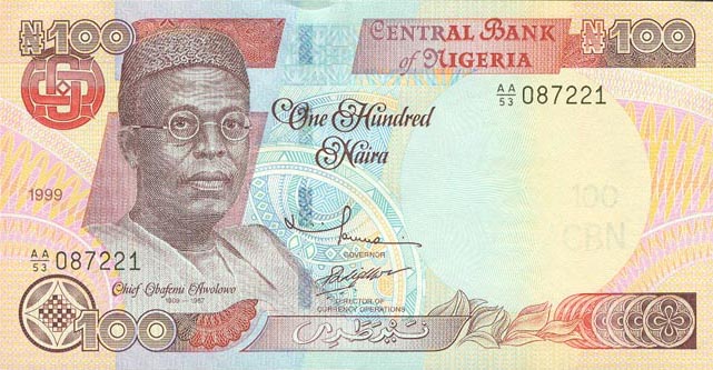 Front of Nigeria p28a: 100 Naira from 1999