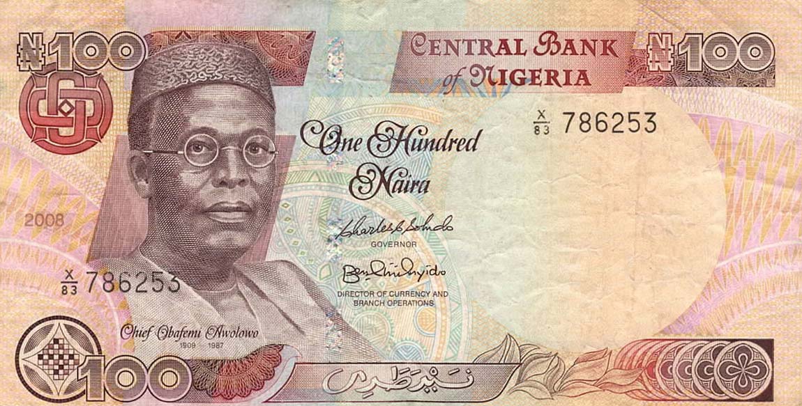 Front of Nigeria p28h2: 100 Naira from 2008