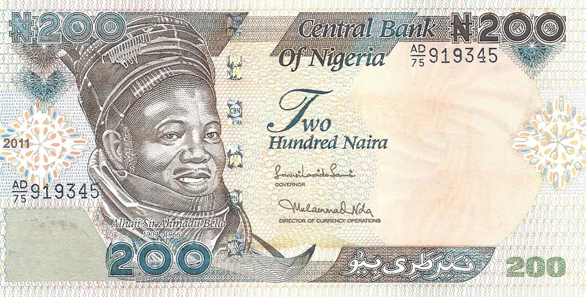 Front of Nigeria p29j: 200 Naira from 2011