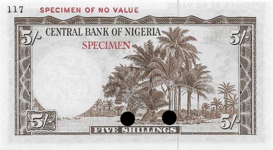 Back of Nigeria p2ct: 5 Shillings from 1958