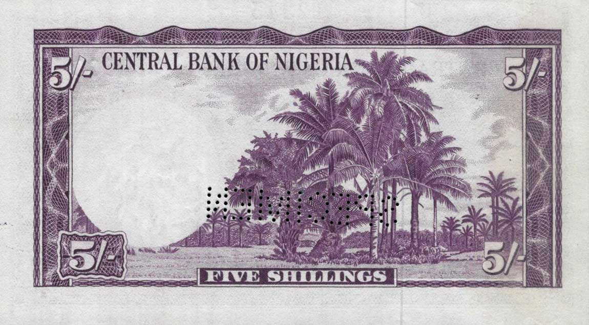 Back of Nigeria p2s: 5 Shillings from 1958