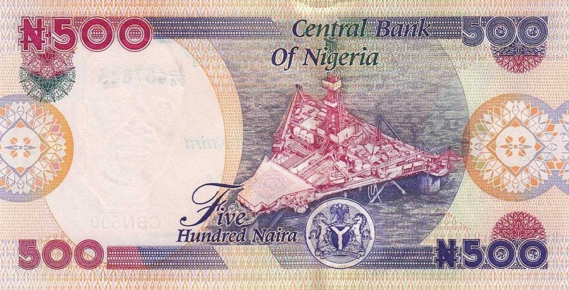 Back of Nigeria p30d: 500 Naira from 2005
