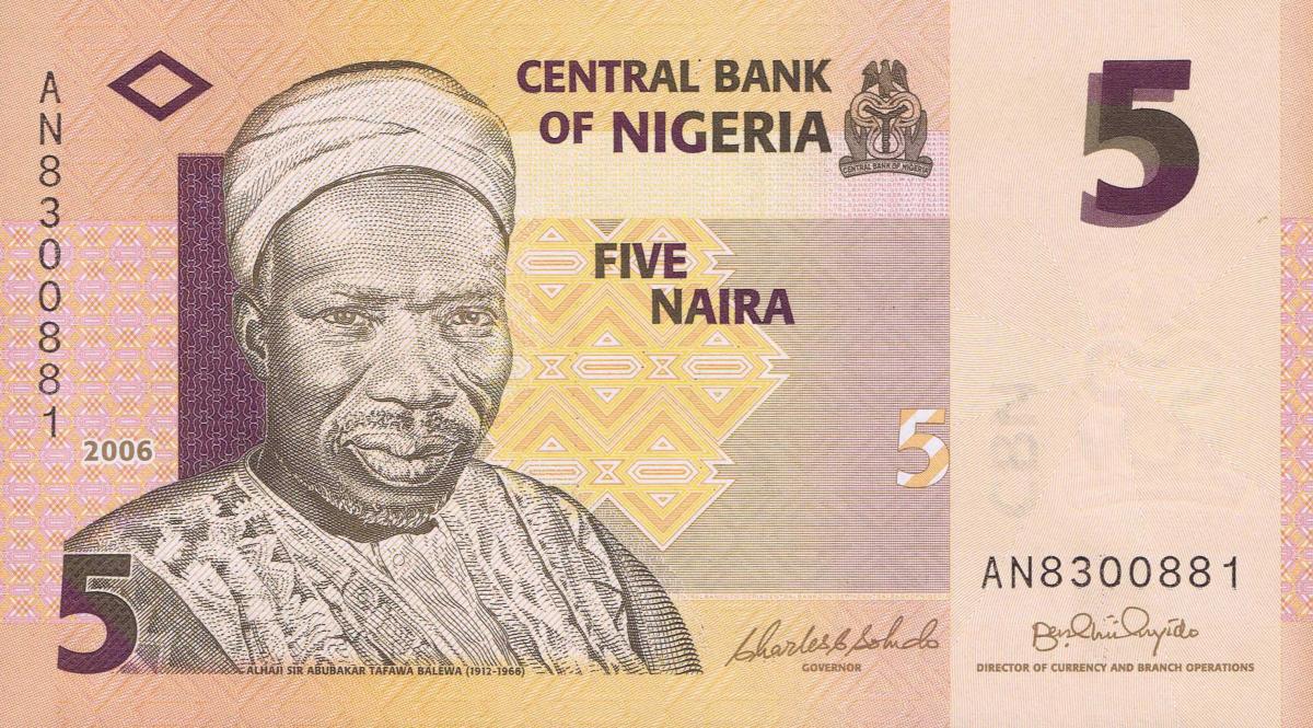 Front of Nigeria p32a: 5 Naira from 2006