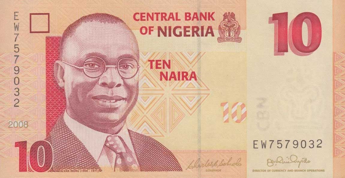 Front of Nigeria p33c: 10 Naira from 2008