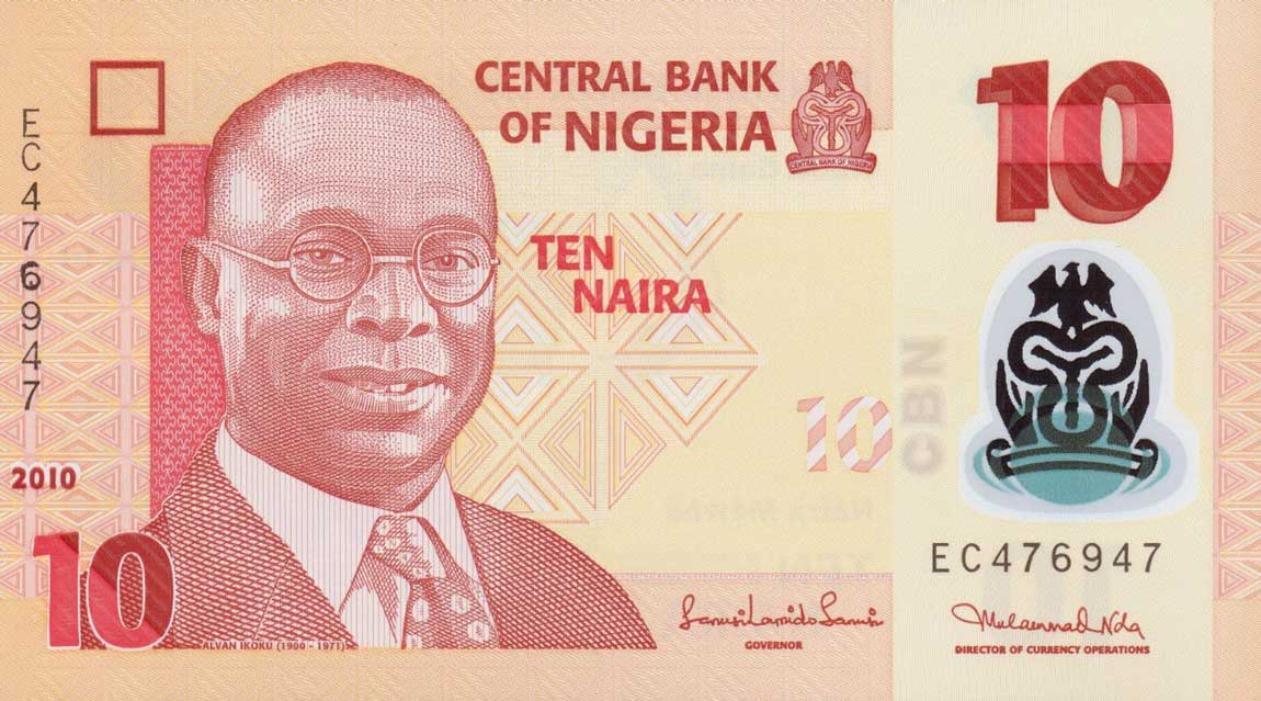 Front of Nigeria p39b: 10 Naira from 2010