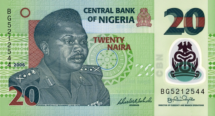 Front of Nigeria p34a: 20 Naira from 2006