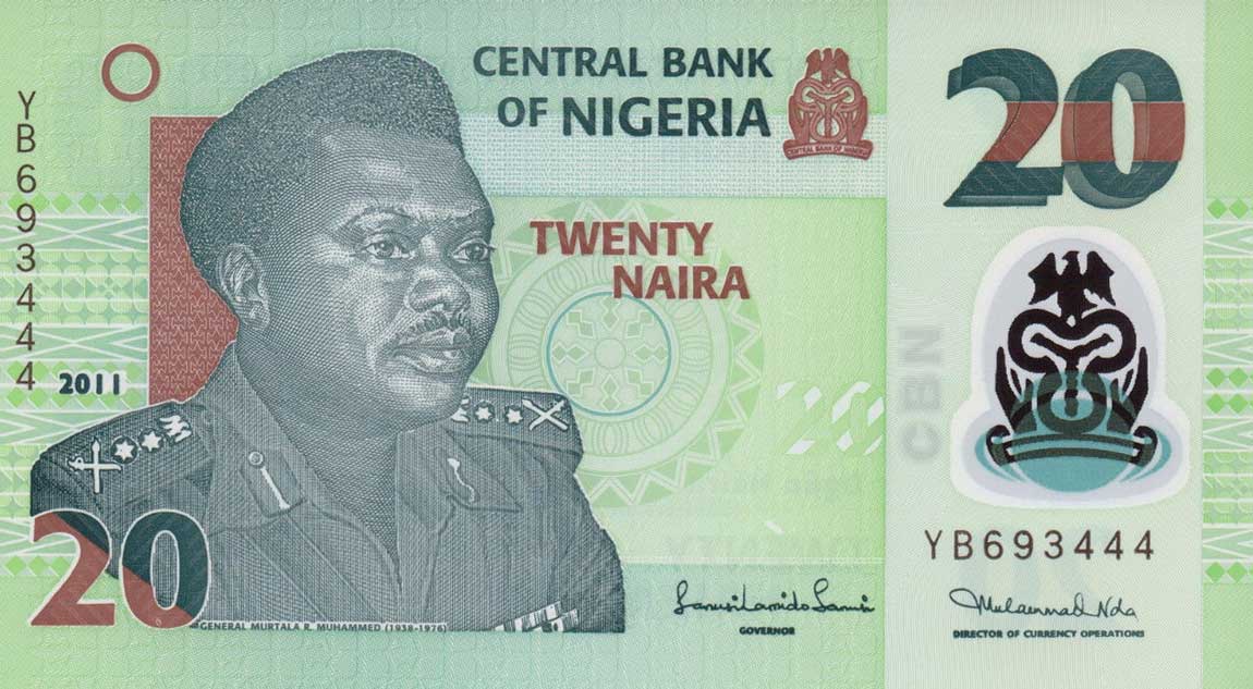 Front of Nigeria p34g: 20 Naira from 2011