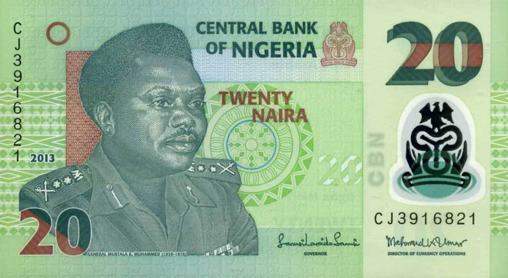 Front of Nigeria p34i: 20 Naira from 2013