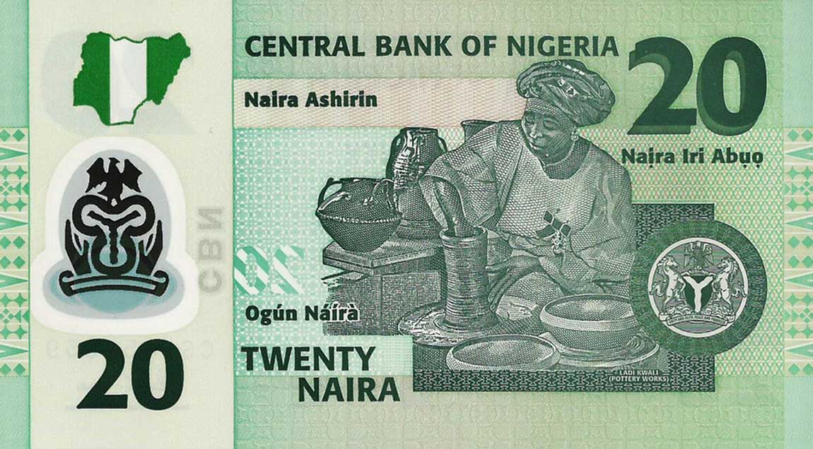 Back of Nigeria p34k: 20 Naira from 2015