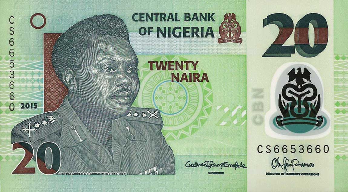 Front of Nigeria p34k: 20 Naira from 2015