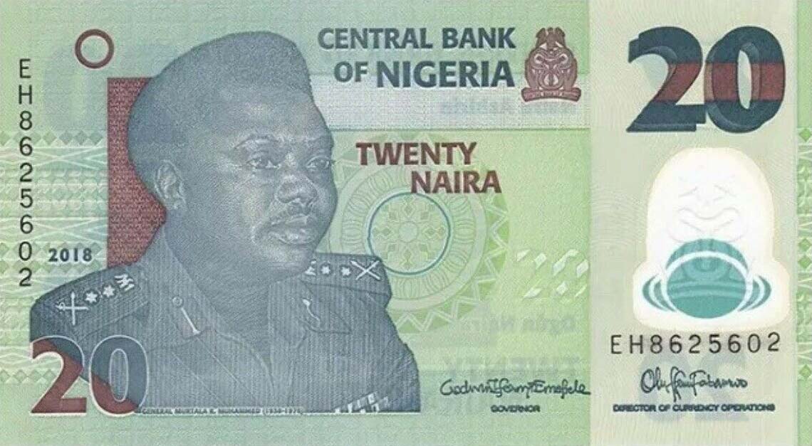 Front of Nigeria p34n: 20 Naira from 2018