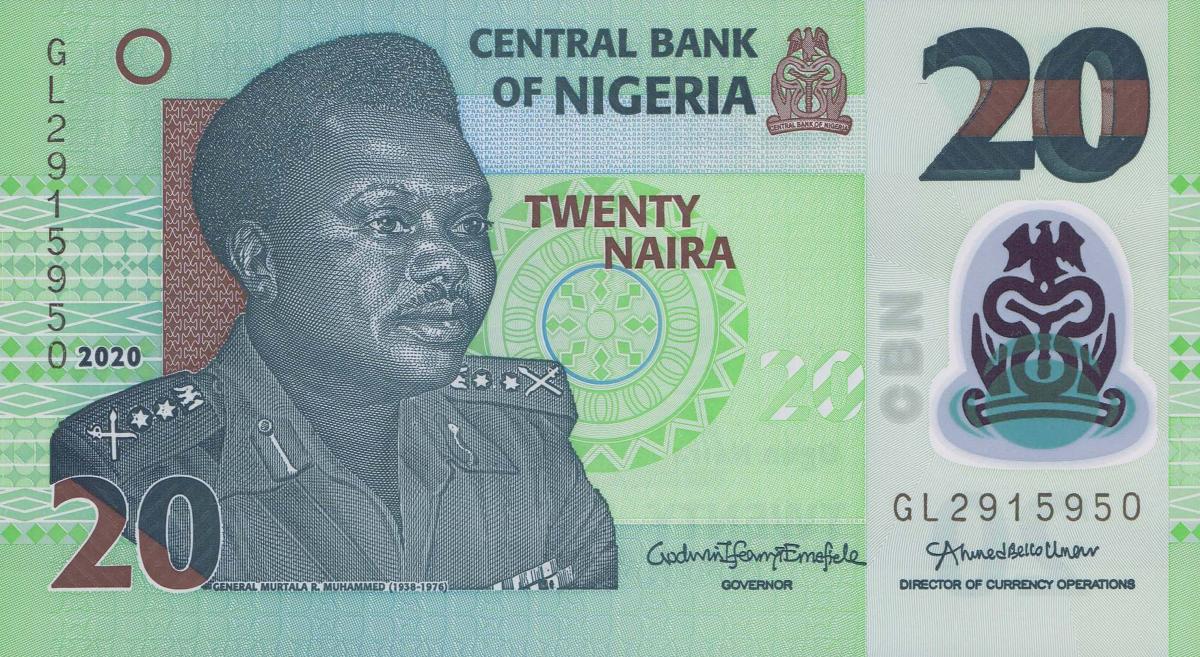 Front of Nigeria p34p: 20 Naira from 2020