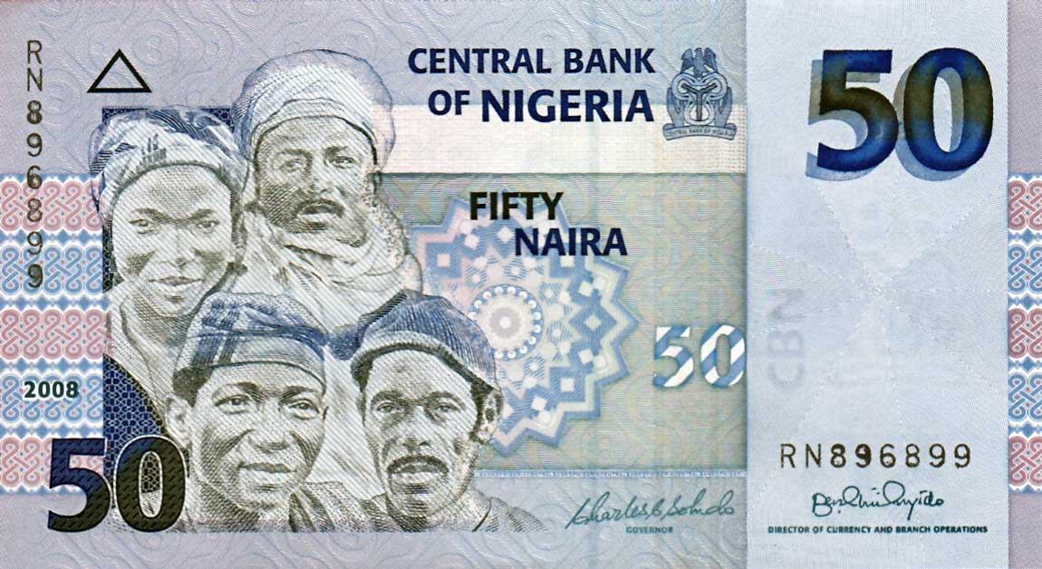 Front of Nigeria p35c: 50 Naira from 2008