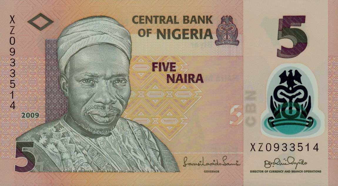 Front of Nigeria p38b: 5 Naira from 2009