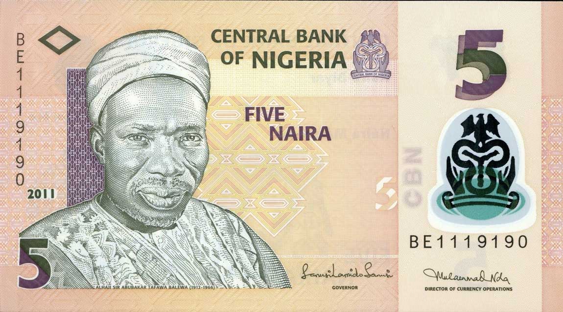 Front of Nigeria p38c: 5 Naira from 2011