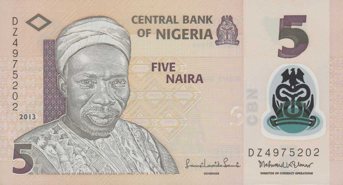 Front of Nigeria p38d: 5 Naira from 2013