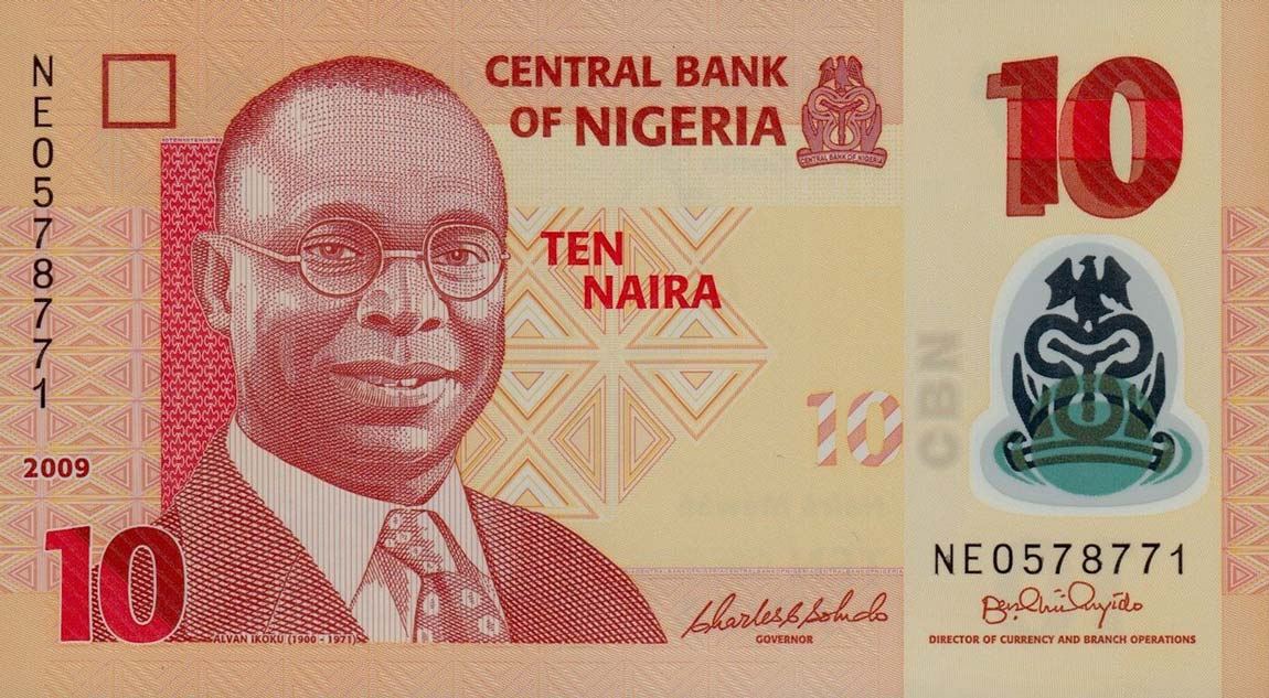 Front of Nigeria p39a: 10 Naira from 2009