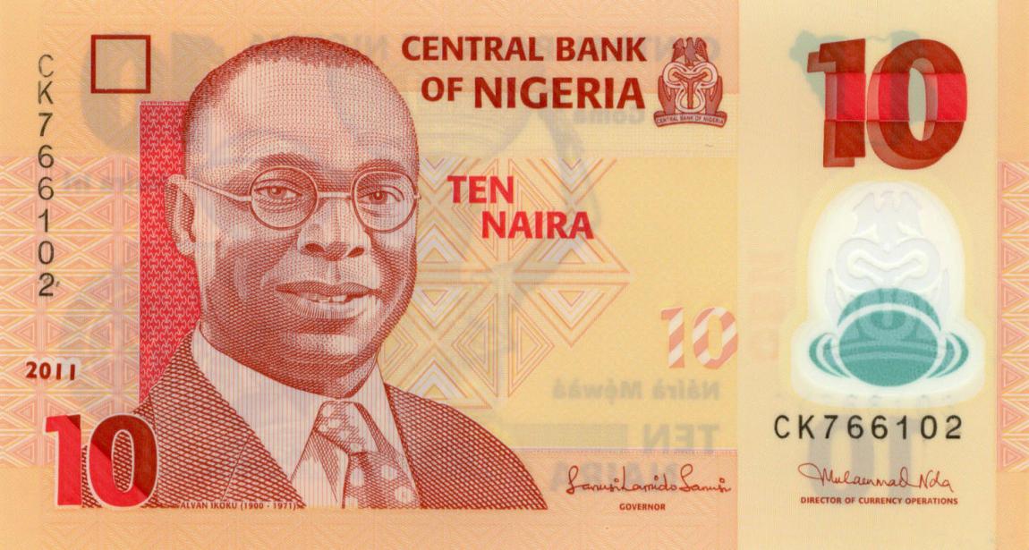 Front of Nigeria p39c: 10 Naira from 2011