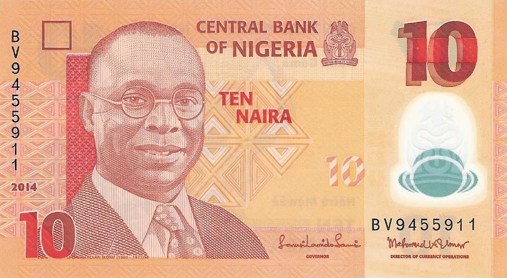 Front of Nigeria p39e: 10 Naira from 2014