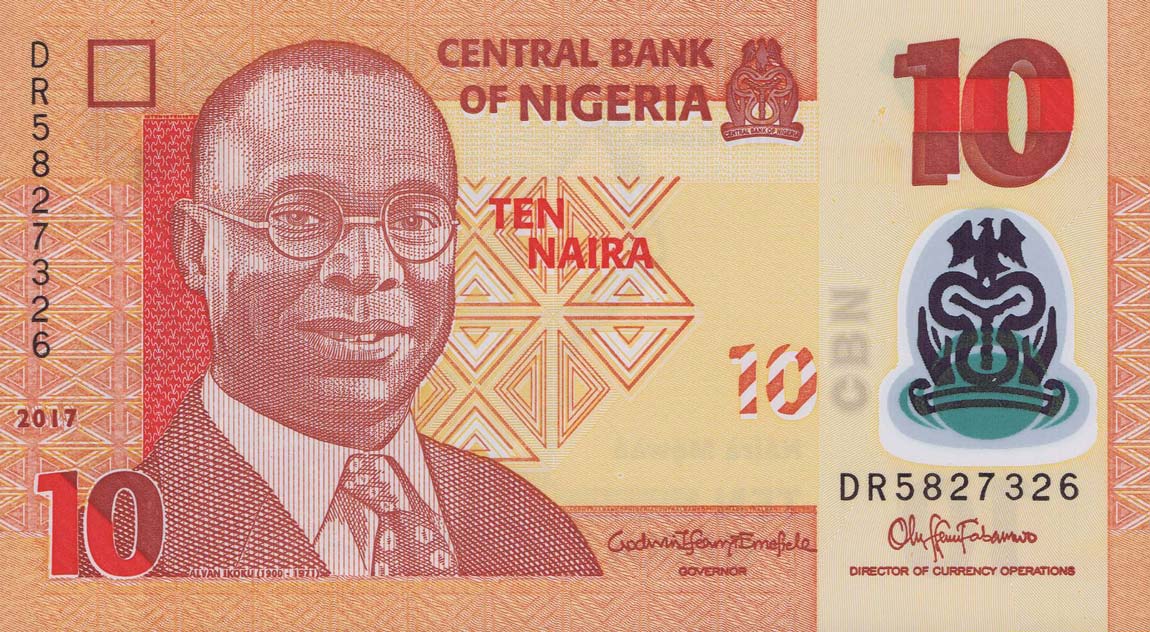 Front of Nigeria p39h: 10 Naira from 2017